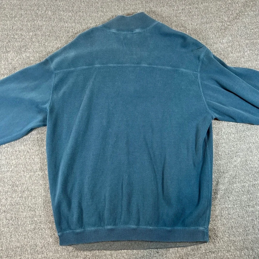 Tommy Bahama‎ Mens 2XL Quarter Zip Pullover Sweater Teal Blue Mock Neck Ribbed